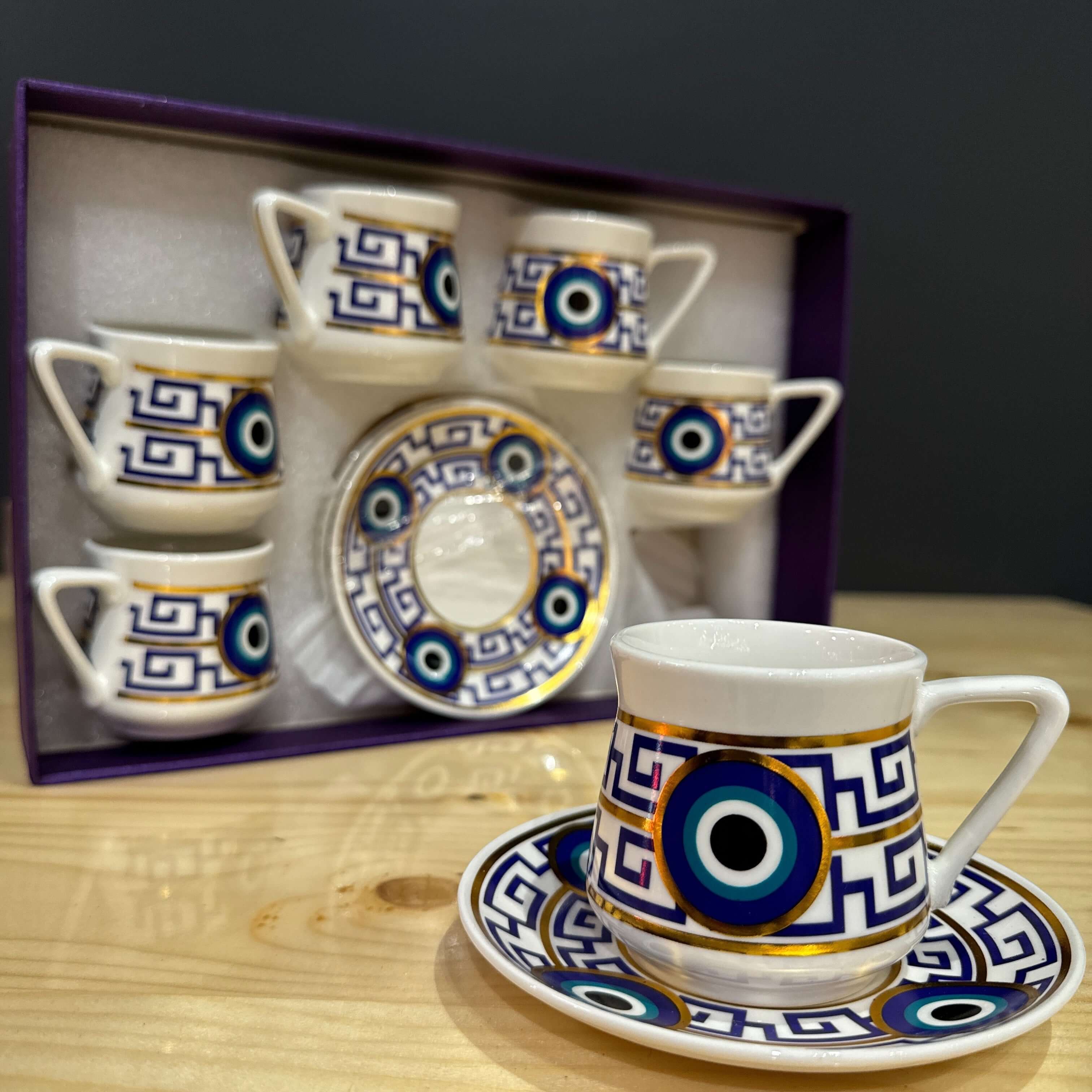 Evil Eye Porcelain Turkish Coffee Set, Luxurious Turkish Coffee Set, Evil Eye Coffee Set, Porcelain Turkish Coffee 2024 Set, Blue Coffee Set