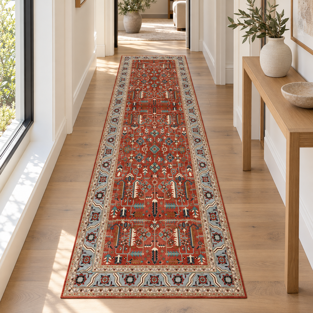 Anatolian Heritage Medallion runner placed along a bright hallway