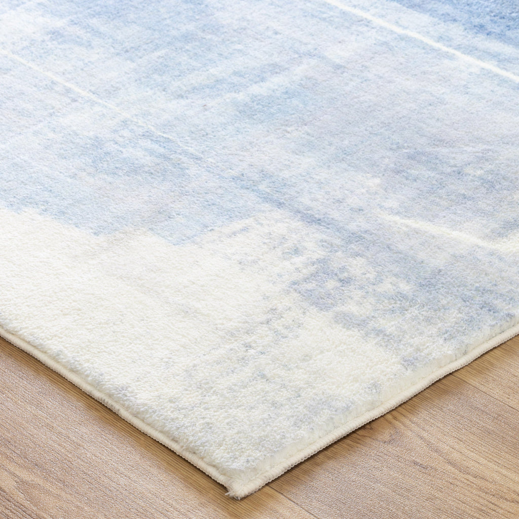 Cloud Blue Abstract Washable Rug – view 3