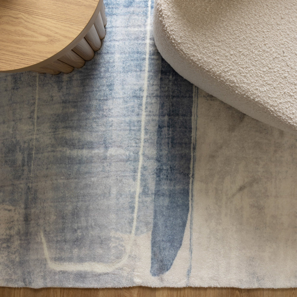 Cloud Blue Abstract Washable Rug – view 5