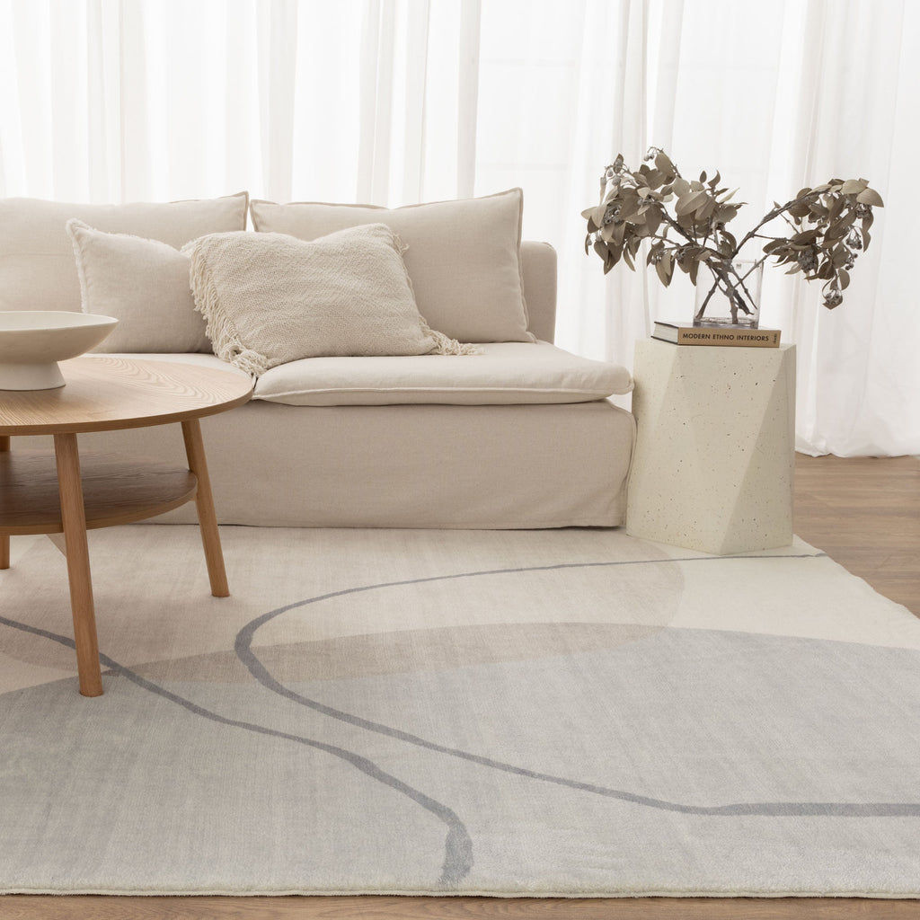 Cloud Watercolour Cream Blue Washable Rug styled with furniture