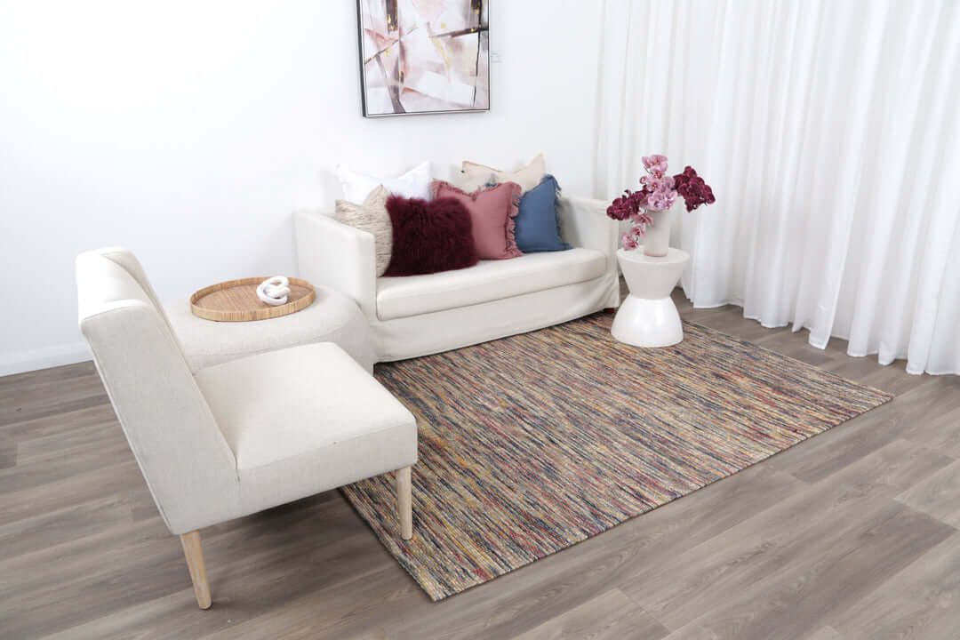 Copacabana Geometric Multi wool rug - styled view
