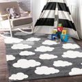 Piccolo Dark Grey and White Cloud Kids Rug - 1592 495 styled with furniture