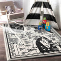 Piccolo Black and White Kids Camping Adventure Kids Rug - 15925 960 styled with furniture
