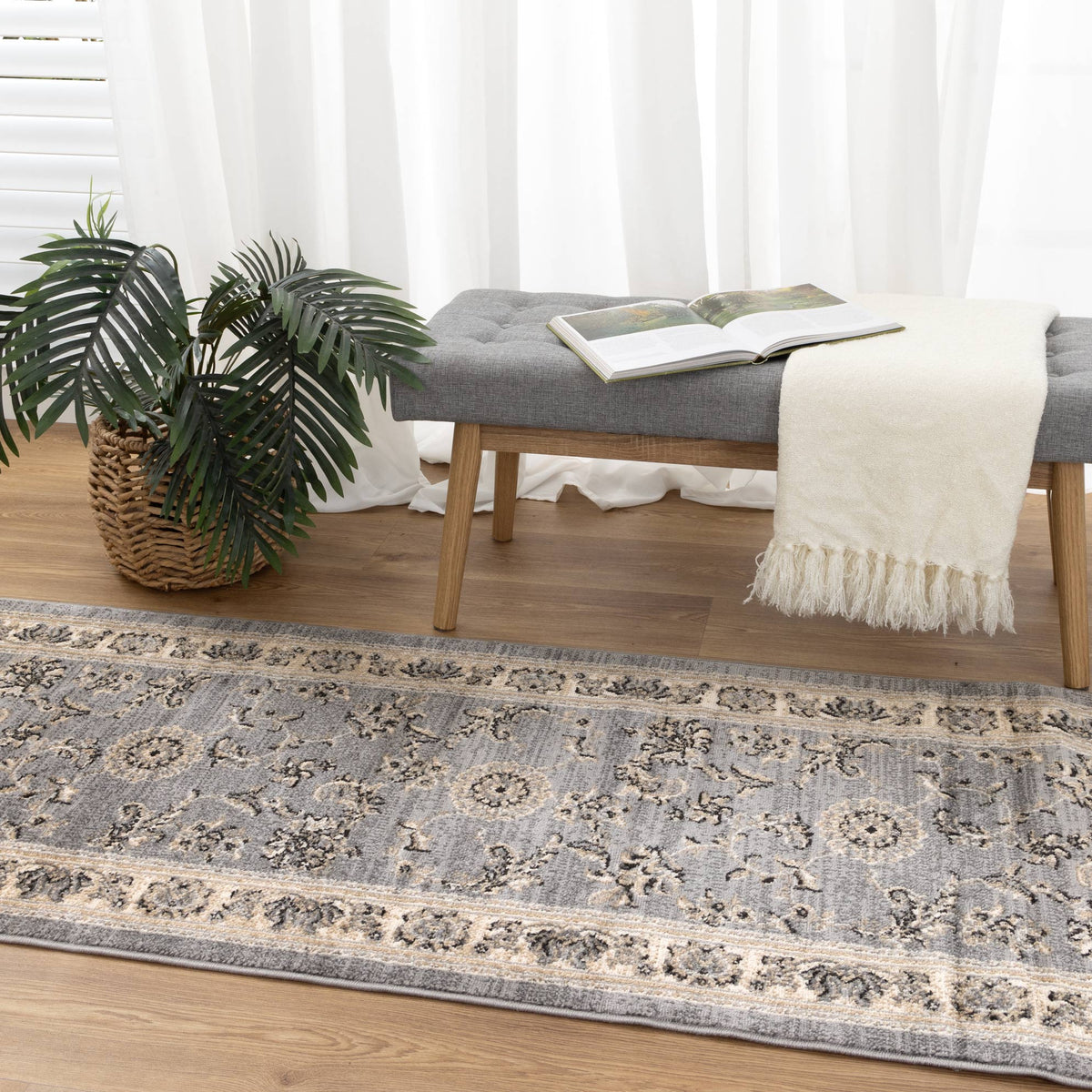 Arya Grey Cream Border Rug - 1691 GREY – view 9