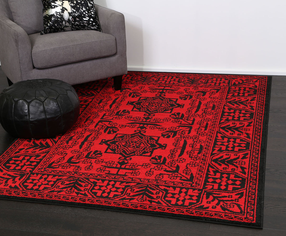 Tribe Red Black Geometric Rug - 18676 10 – view 6