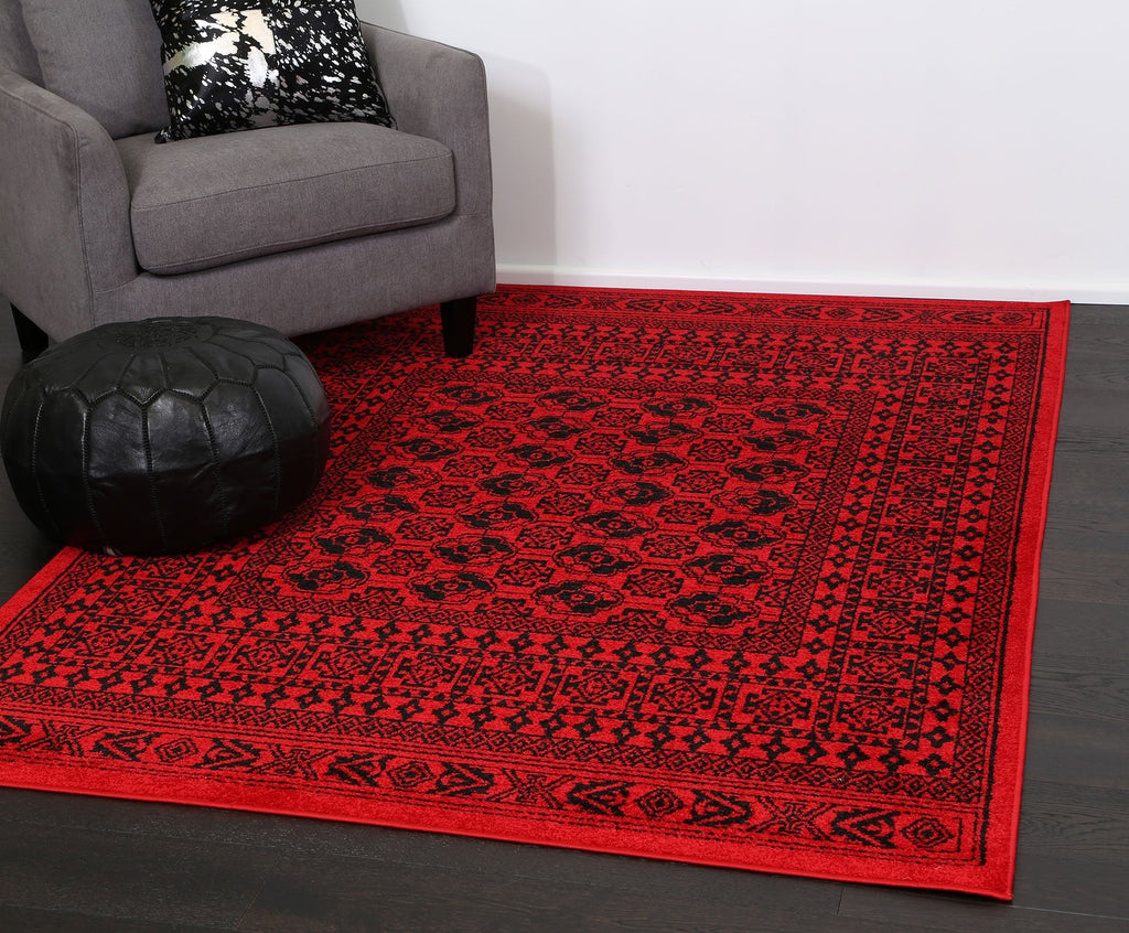 Tribe Red Black Traditional Rug - 18677 10 styled with furniture