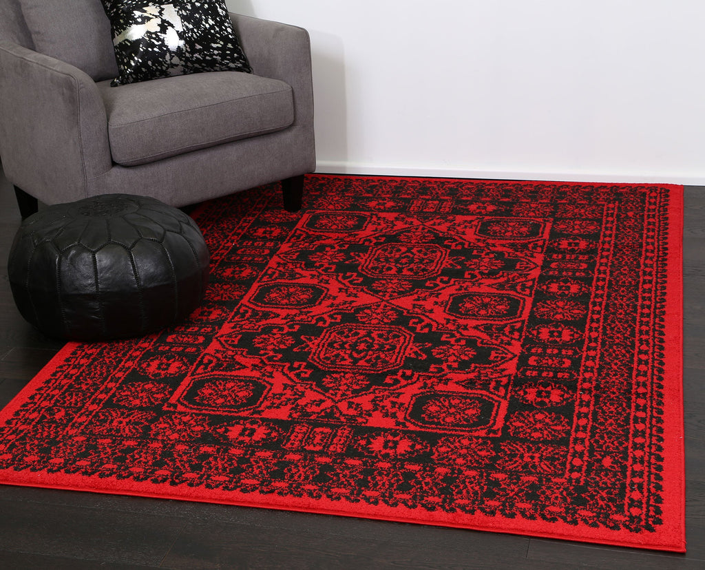 Tribe Red Black Traditional Rug - 18679 10 styled with furniture