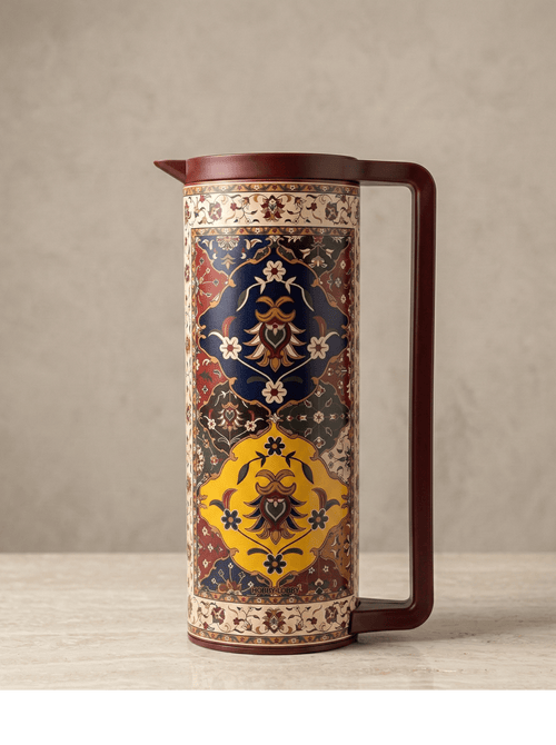 1L Vacuum Jug Stainless Steel with elegant Turkish design and vibrant patterns, perfect for serving beverages.