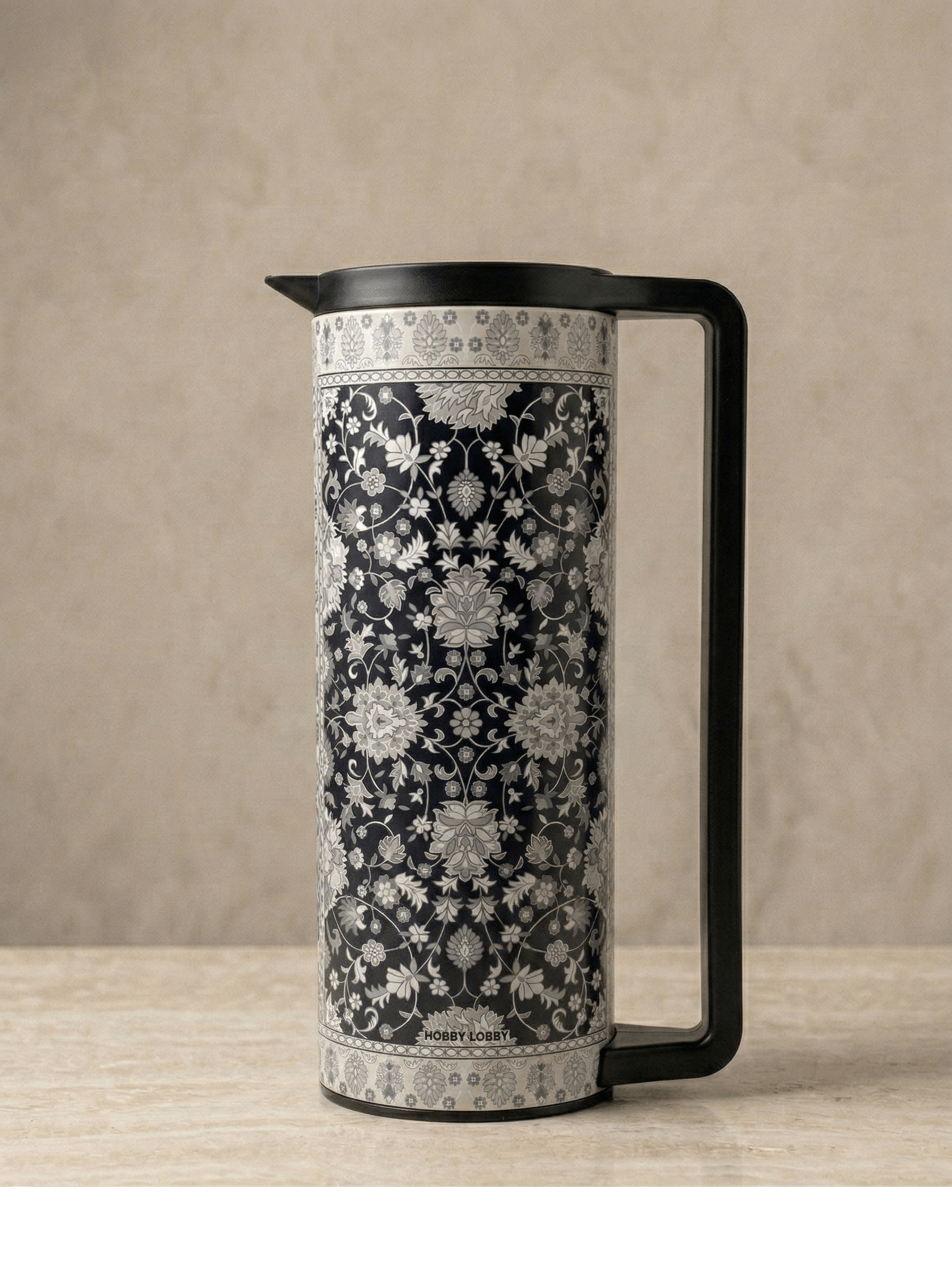 1L Vacuum Jug Stainless Steel with elegant Turkish design and traditional patterns on a neutral background.
