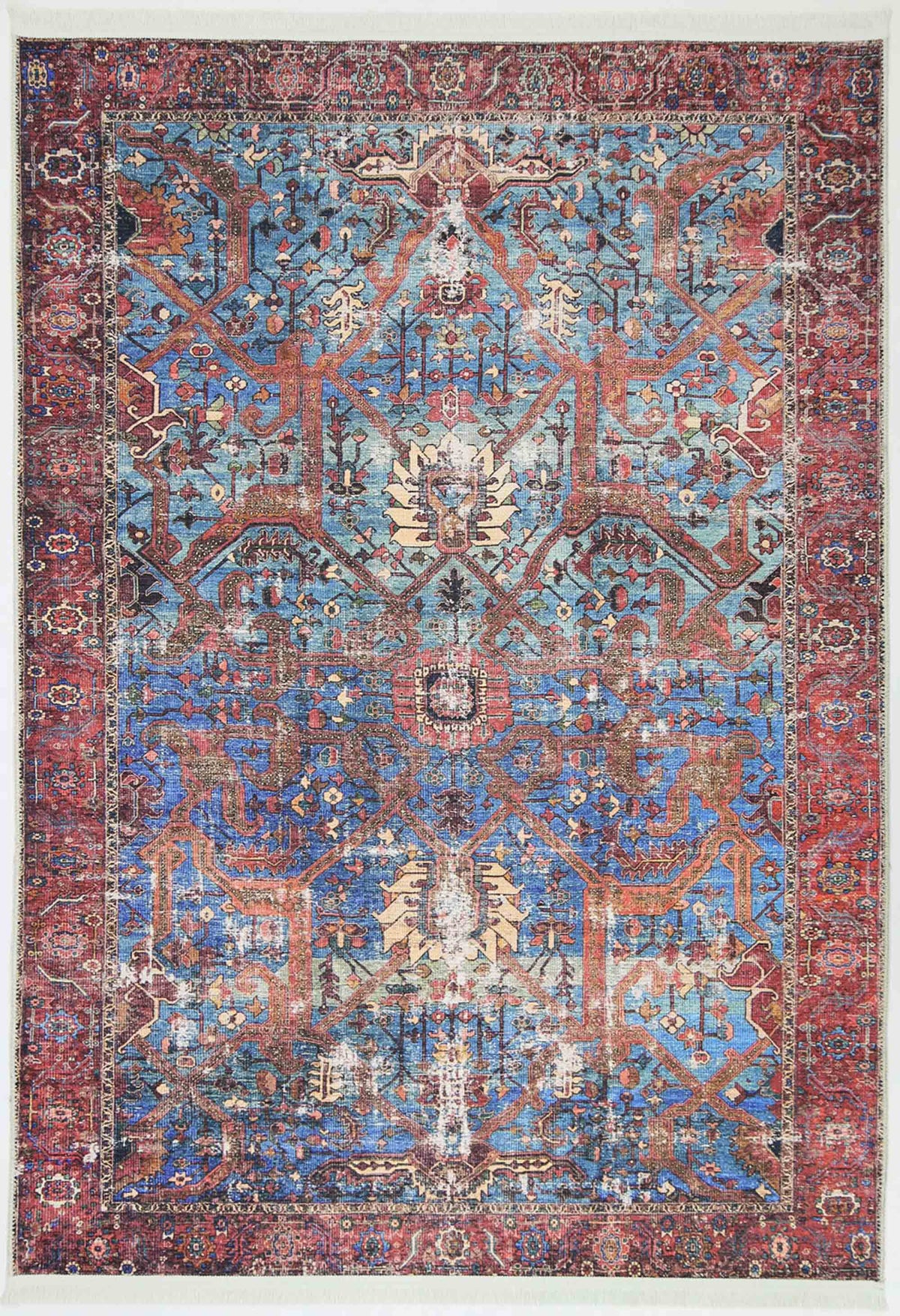 Vintage Crown Red Blue Washable Rug - HDJ2237-07 – view 2