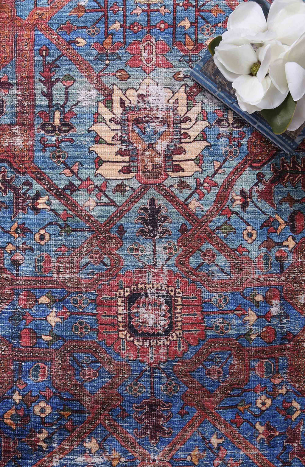 Vintage Crown Red Blue Washable Rug - HDJ2237-07 – view 6