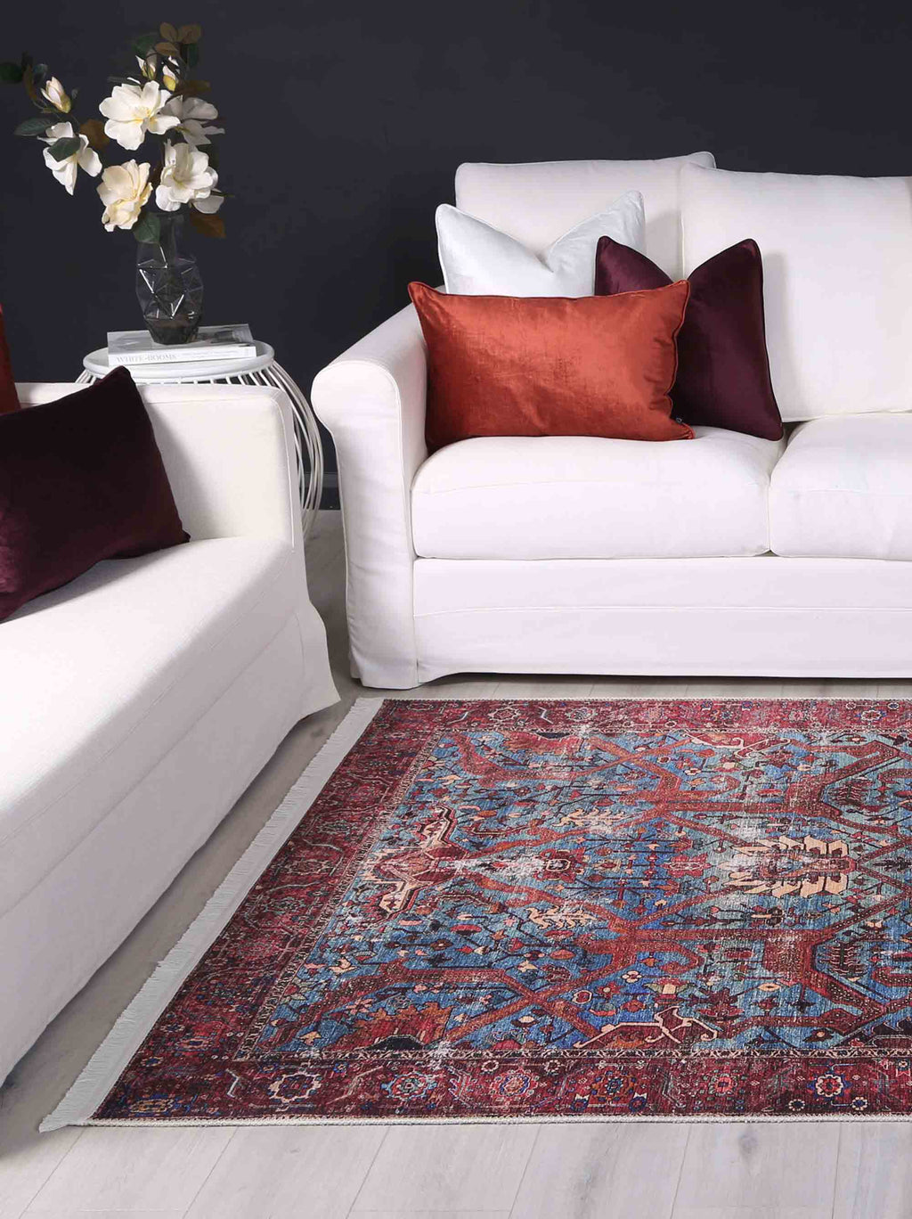 Vintage Crown Red Blue Washable Rug - HDJ2237-07 – view 9