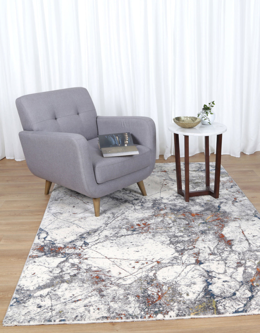 Almeras 23636-110 Multicolour Marble Rug styled with furniture