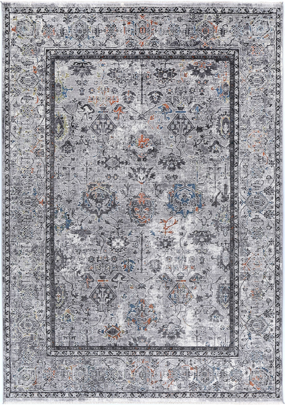 Almeras 23647-110 Grey Multicolour Floral Border Rug – view 2