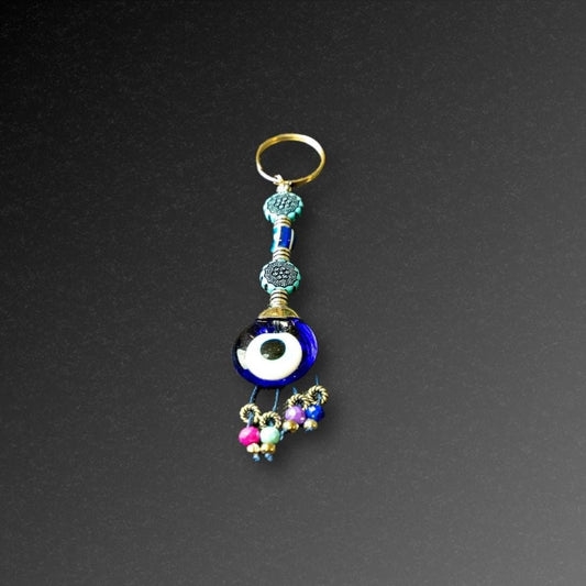 Aqua Flower Evil Eye Keyring    