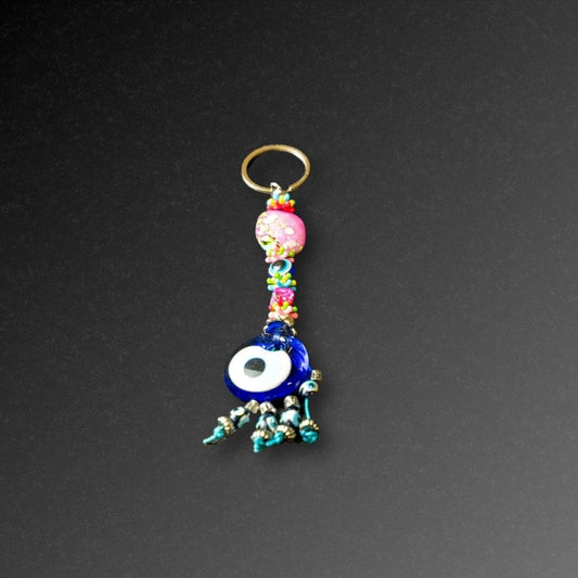 Pink Stone Evil Eye Keyring    