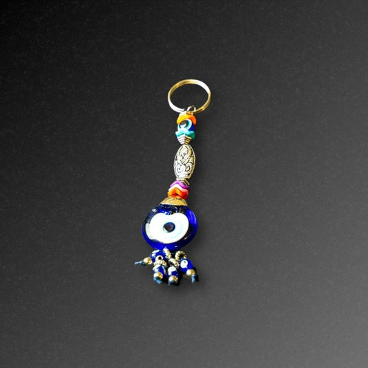 Silver Bead Evil Eye Keyring    