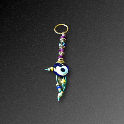 Purple Velvet Evil Eye Keyring    