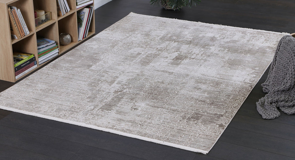 Dragos Beige Grey Abstract Rug - 30444 070 styled with furniture