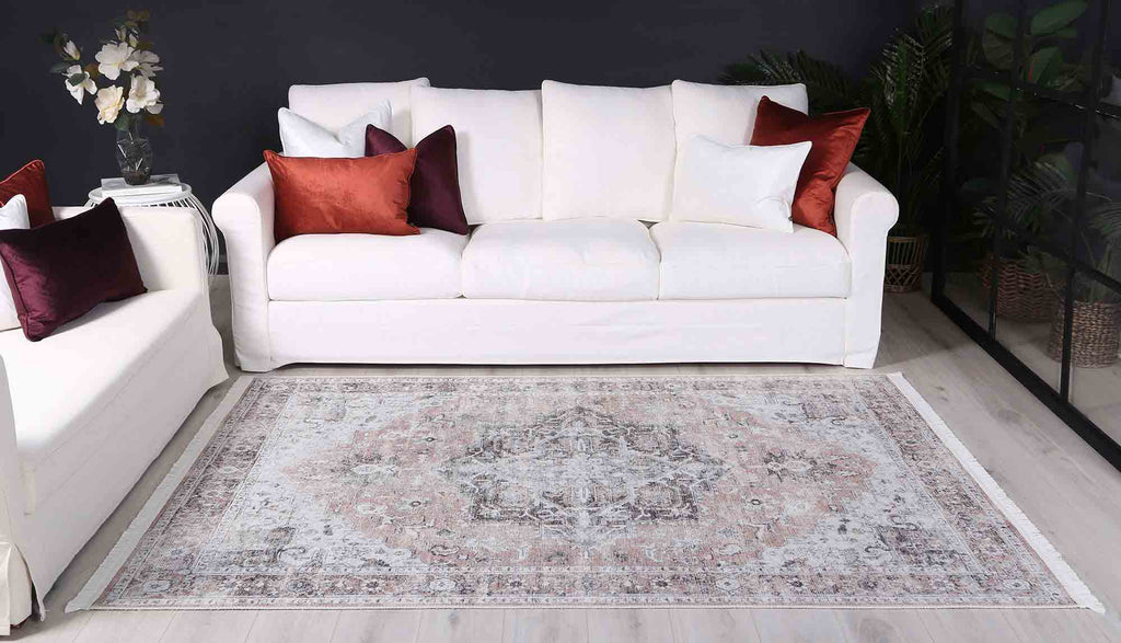 Vintage Crown Helena 3082-11 Beige Cream Washable Rug styled with furniture