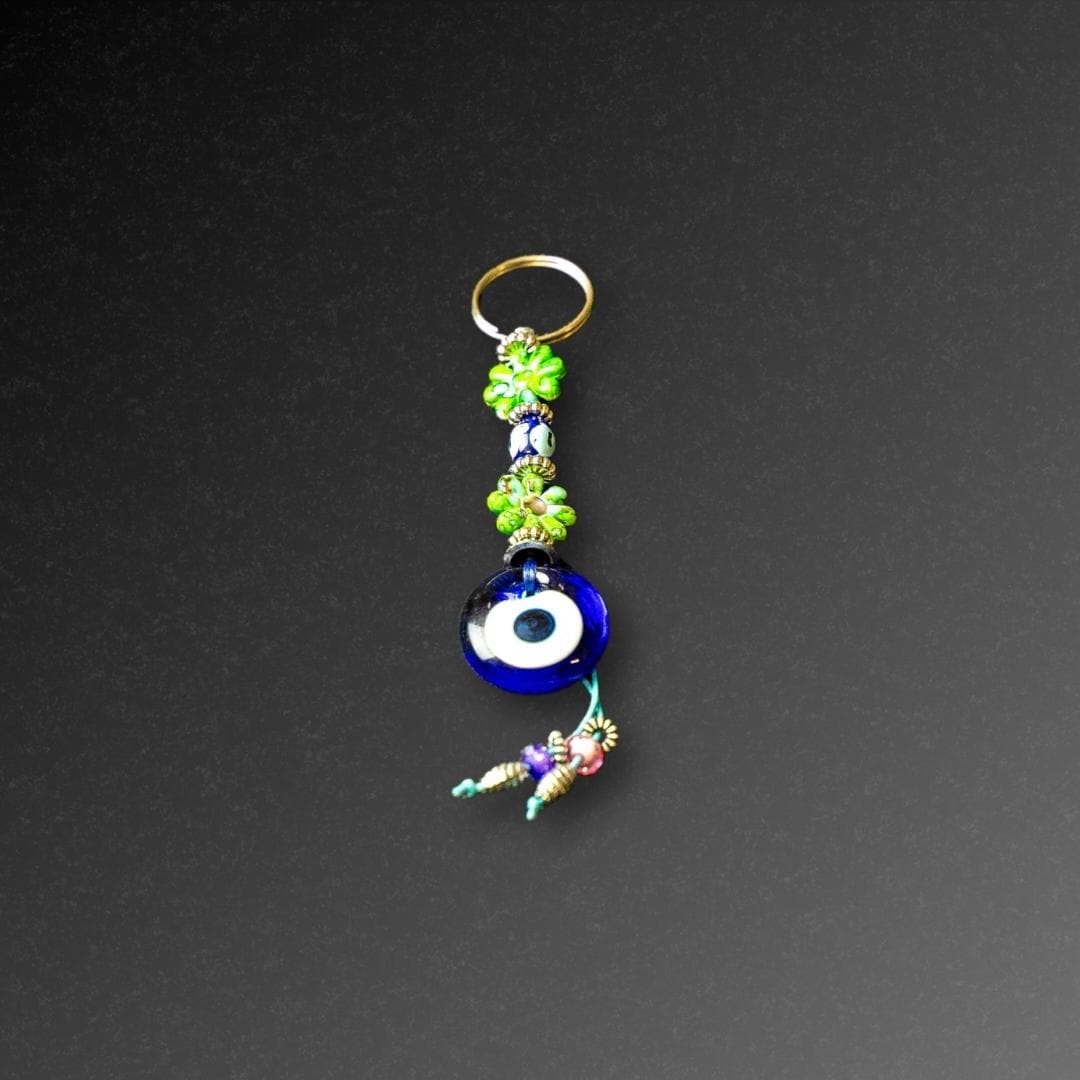 Green Flower Evil Eye Keyring    