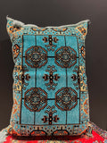 Traditional Turkish Pillow Cushion 50x60 in aqua with intricate diamond pattern and elegant detailing.