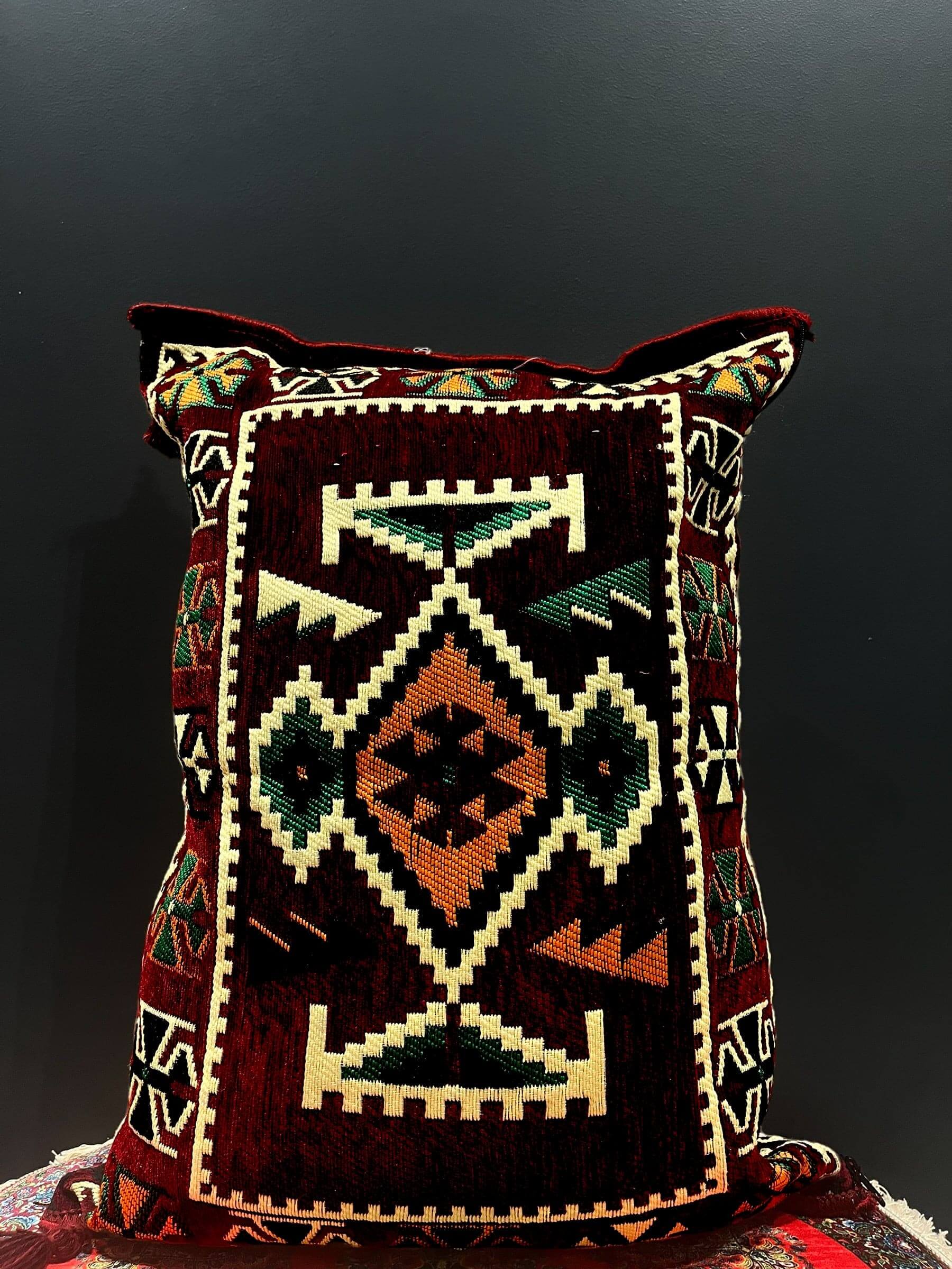 Traditional Turkish Pillow Cushion 50x60 with elegant pattern in maroon and cream colors for luxurious home decor.