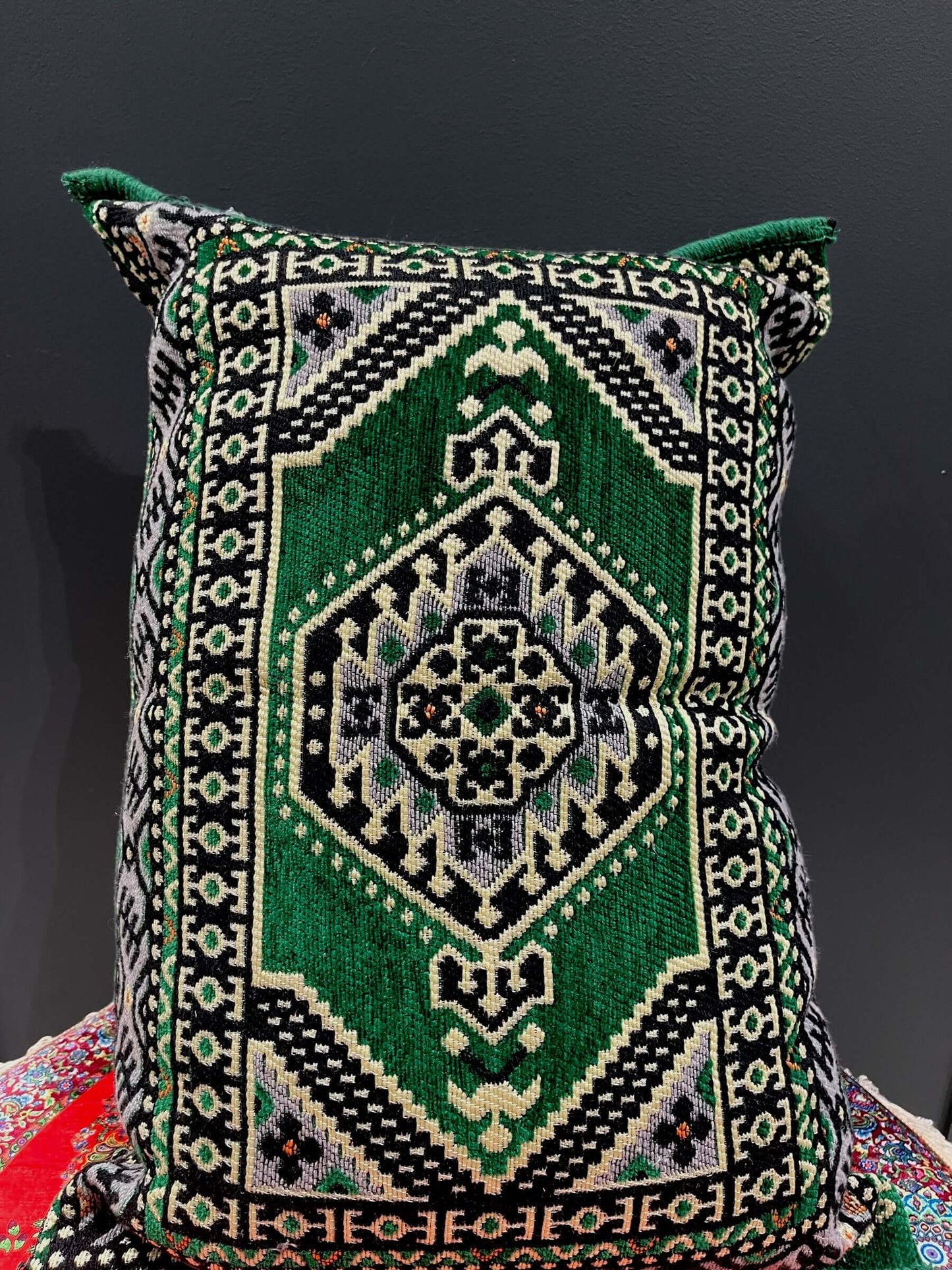 50x60 Pillow Cushion (Green)-This 50x60 Turkish pillow cushion is made with an elegant traditional design and features a firm cushion, making it both luxurious and unique. Its beautiful craftsmanship ensures a high quality that will last, making it an ele