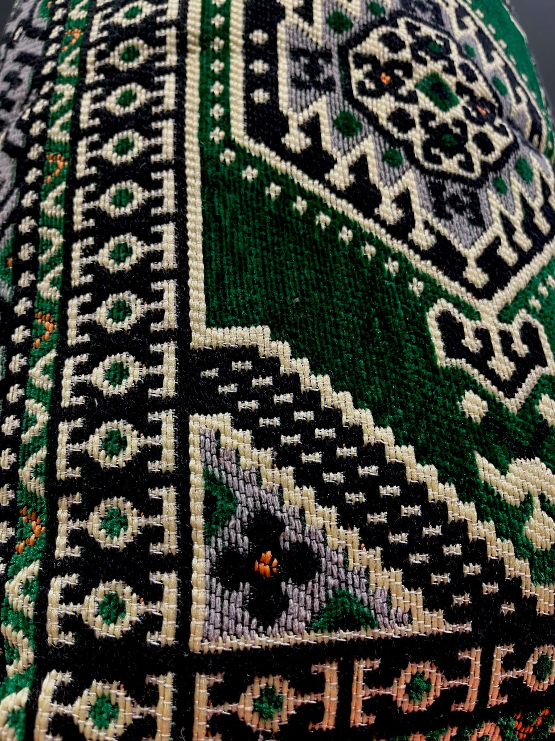 Traditional Turkish Pillow Cushion 50x60 with intricate green and black pattern, showcasing traditional craftsmanship.