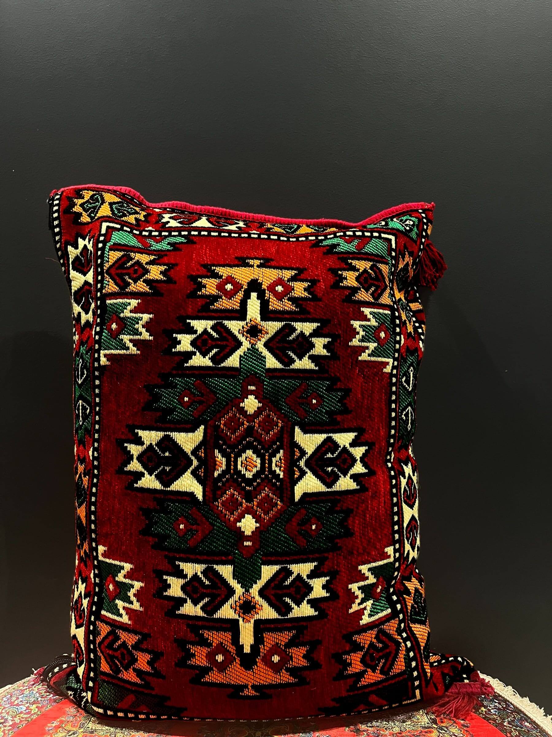 Traditional Turkish Pillow Cushion 50x60 in Majlis Red Green with elegant pattern and firm support.