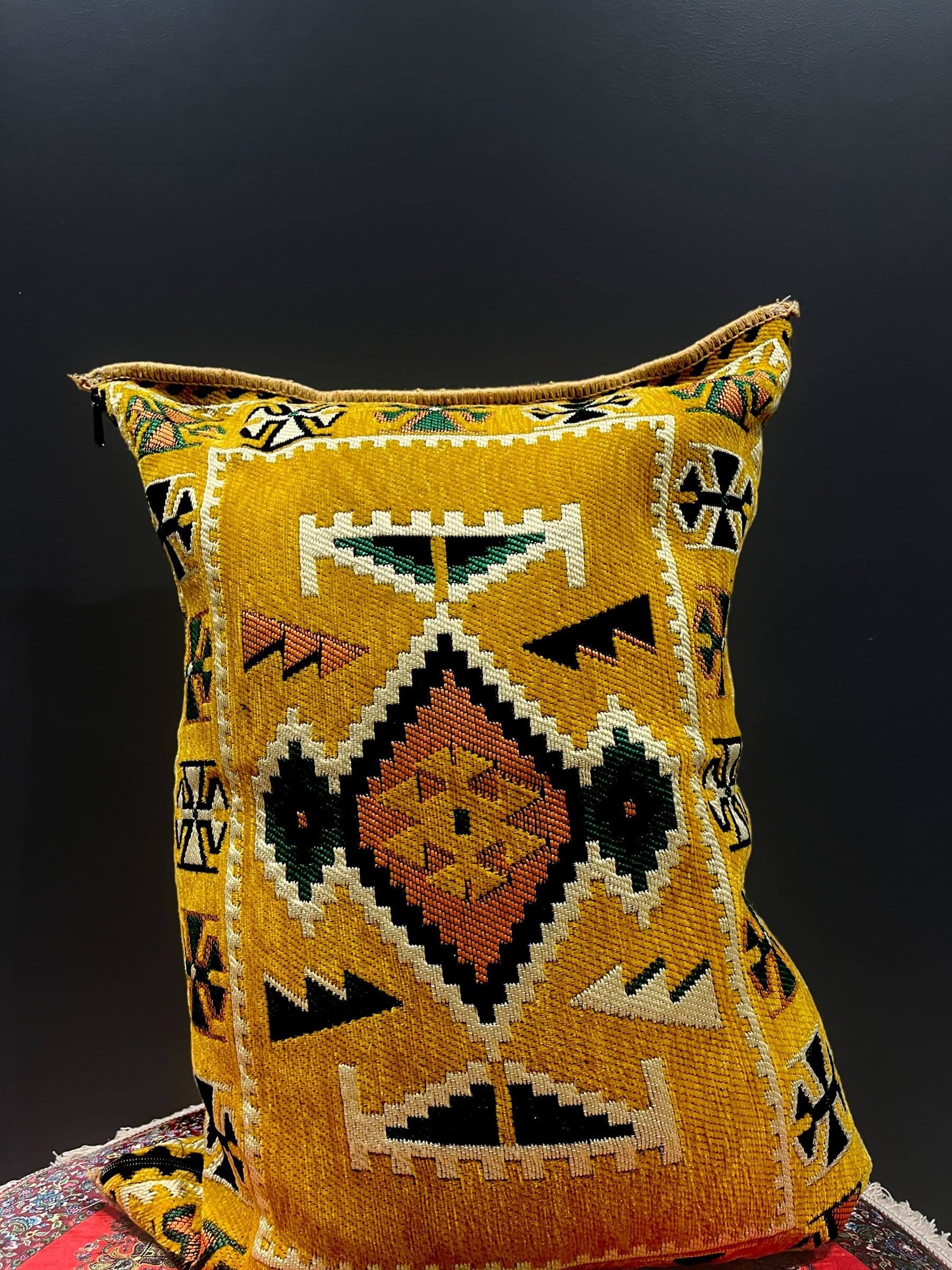 50x60 Pillow Cushion (Majlis Yellow)-This 50x60 Turkish pillow cushion is made with an elegant traditional design and features a firm cushion, making it both luxurious and unique. Its beautiful craftsmanship ensures a high quality that will last, making i