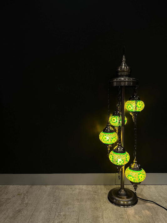 Turkish Mosaic Floor Lamp 5 Pieces Green Flower Lamps   