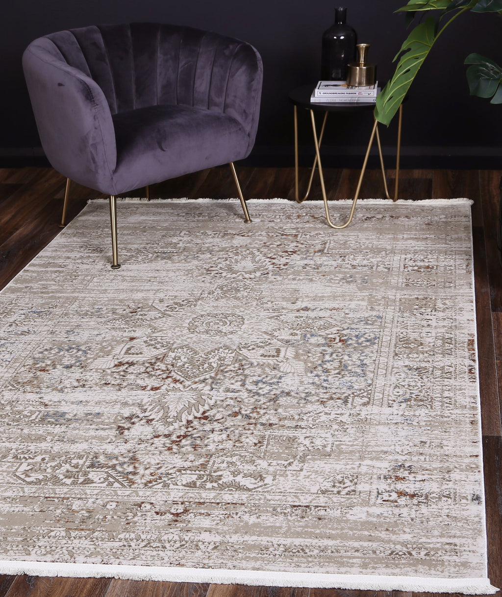 Bohemian Paradise Beige Multicolour Rug - 06BMUL styled with furniture