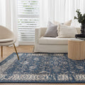 Arya Ziegler Distressed Navy Rug - 6408 BLUE styled with furniture