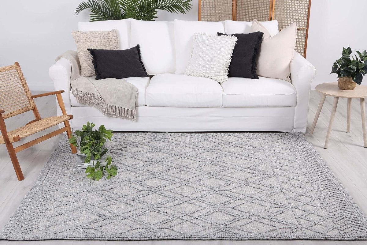 Himalaya Cobblestone Tribal Grey Wool Blend Rug styled view