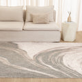 Alba A400 Grey Beige Abstract Rug styled with furniture