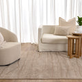 Sierra Abstract Beige Lines Rug styled with furniture