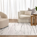 Sierra Abstract Silver Lines Rug styled with furniture
