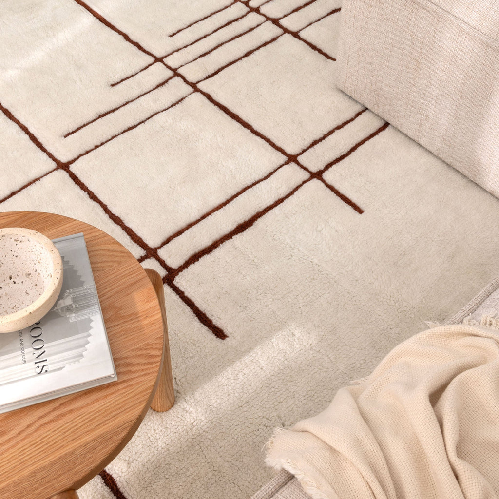 Highlands Abstract Terracotta Lines Washable Wool Rug – view 5