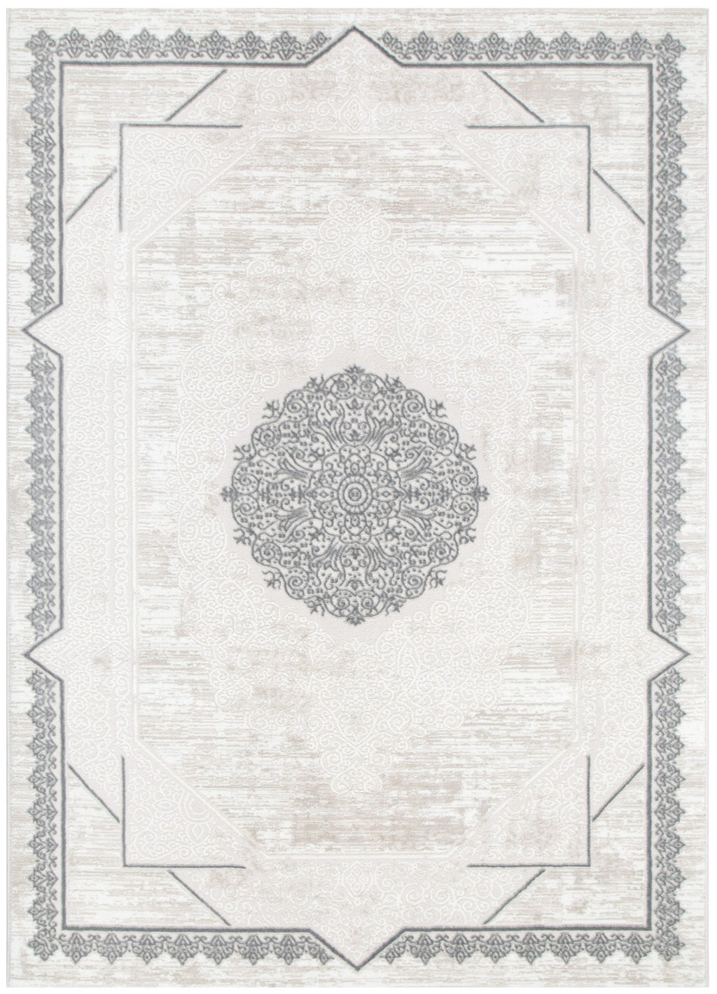 Amalfi Oriental Border Medallion Cream Grey Rug - AMAL07 – view 2