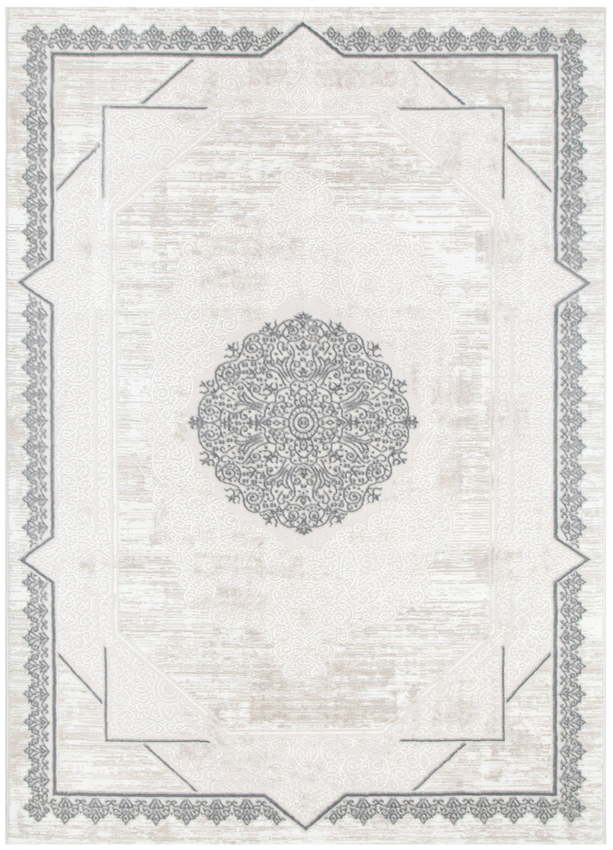 Amalfi Oriental Border Medallion Cream Grey Rug - AMAL07 – view 2