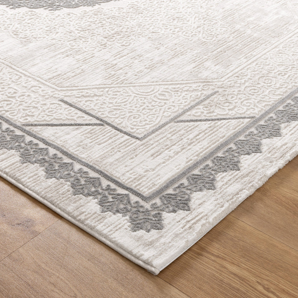 Amalfi Oriental Border Medallion Cream Grey Rug - AMAL07 – view 3