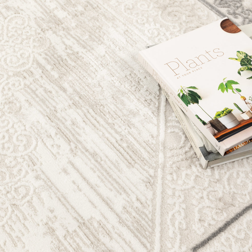 Amalfi Oriental Border Medallion Cream Grey Rug - AMAL07 – view 5