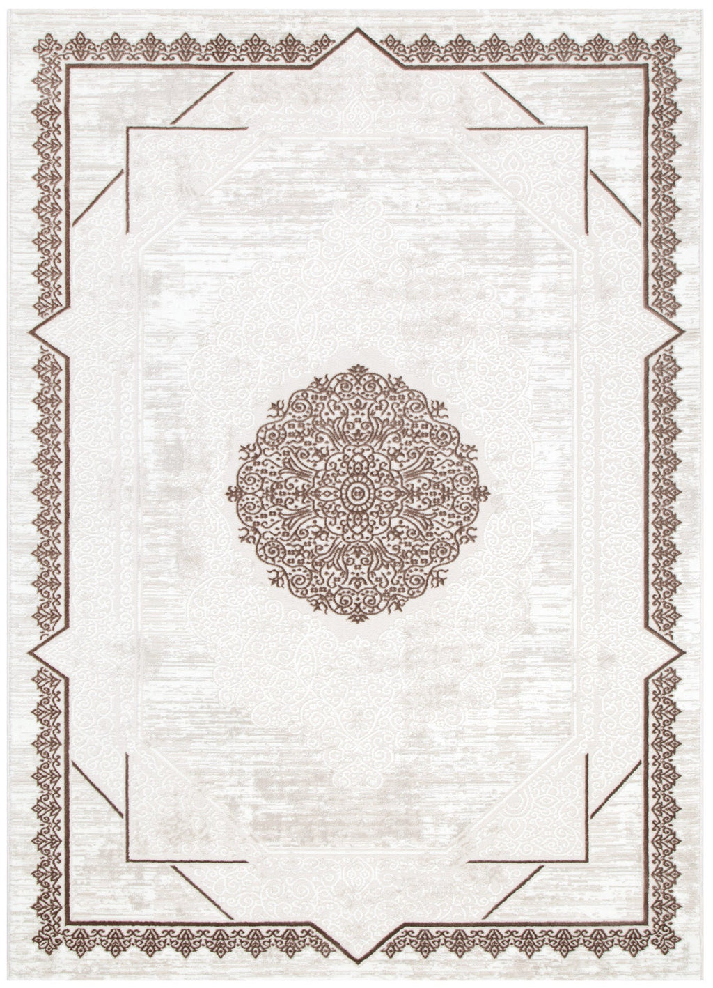 Amalfi Oriental Border Medallion Cream Brown Rug - AMAL08 – view 2