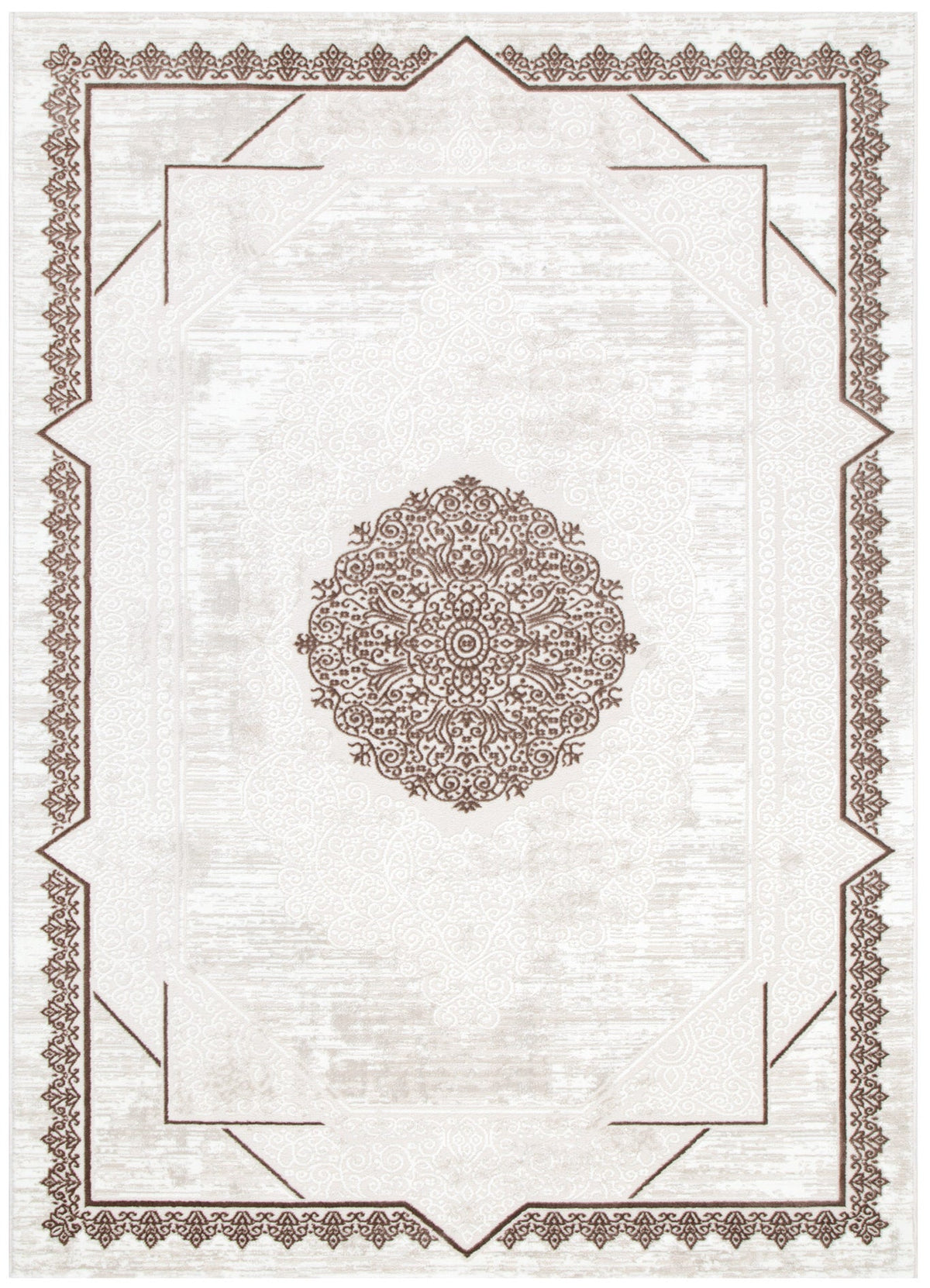 Amalfi Oriental Border Medallion Cream Brown Rug - AMAL08 – view 2