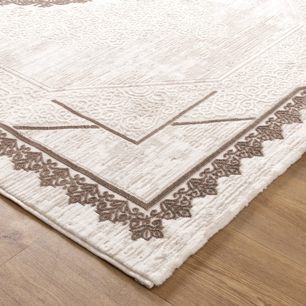 Amalfi Oriental Border Medallion Cream Brown Rug - AMAL08 – view 3