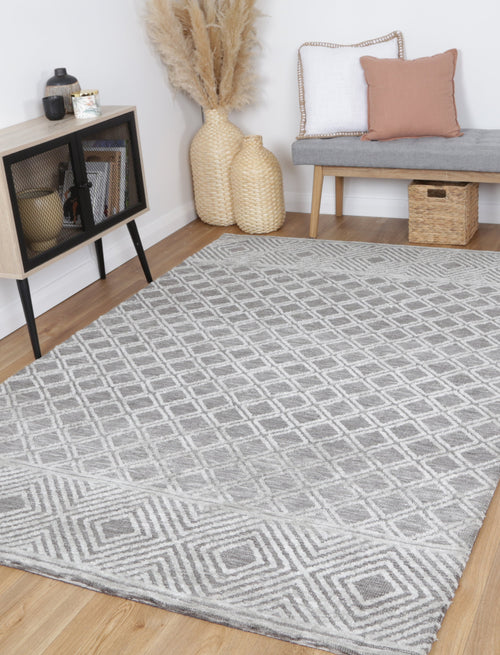 Amritsar Ajnala Grey Cotton Blend Rug styled with furniture