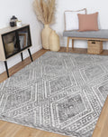 Amritsar Majitha Charcoal & Beige Cotton Blend Rug styled with furniture