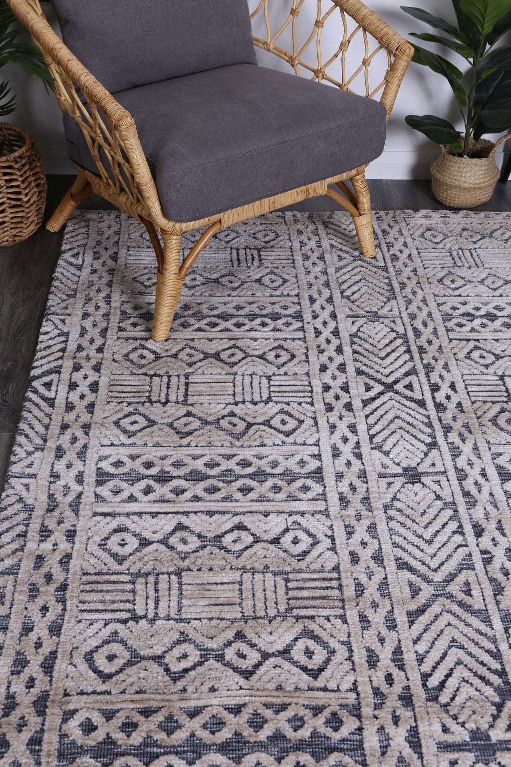 Amritsar Glenroy Blue Tribal Rug styled with furniture